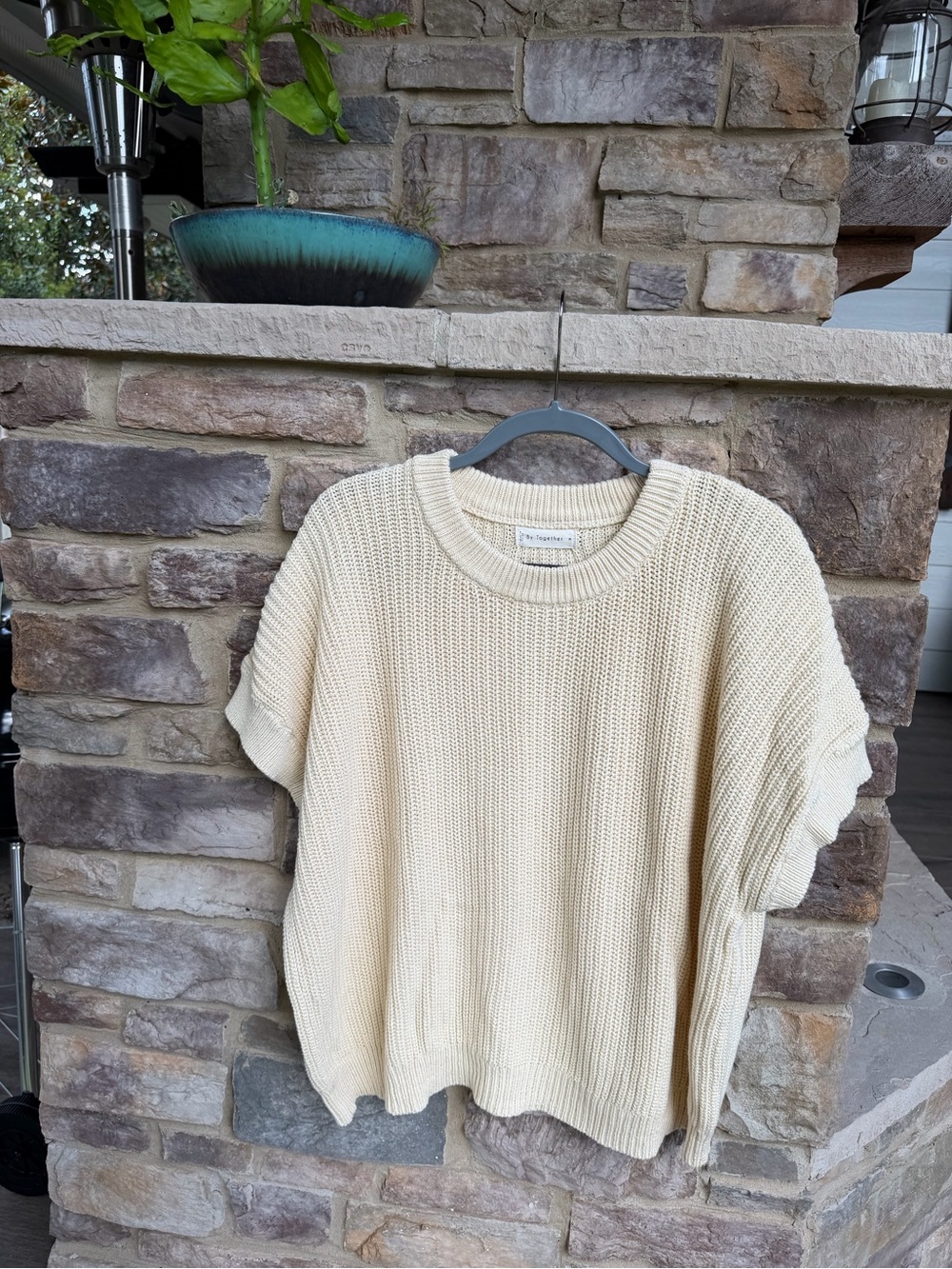 Together Cream Short-Sleeve Scoop Crew Knit Sweater